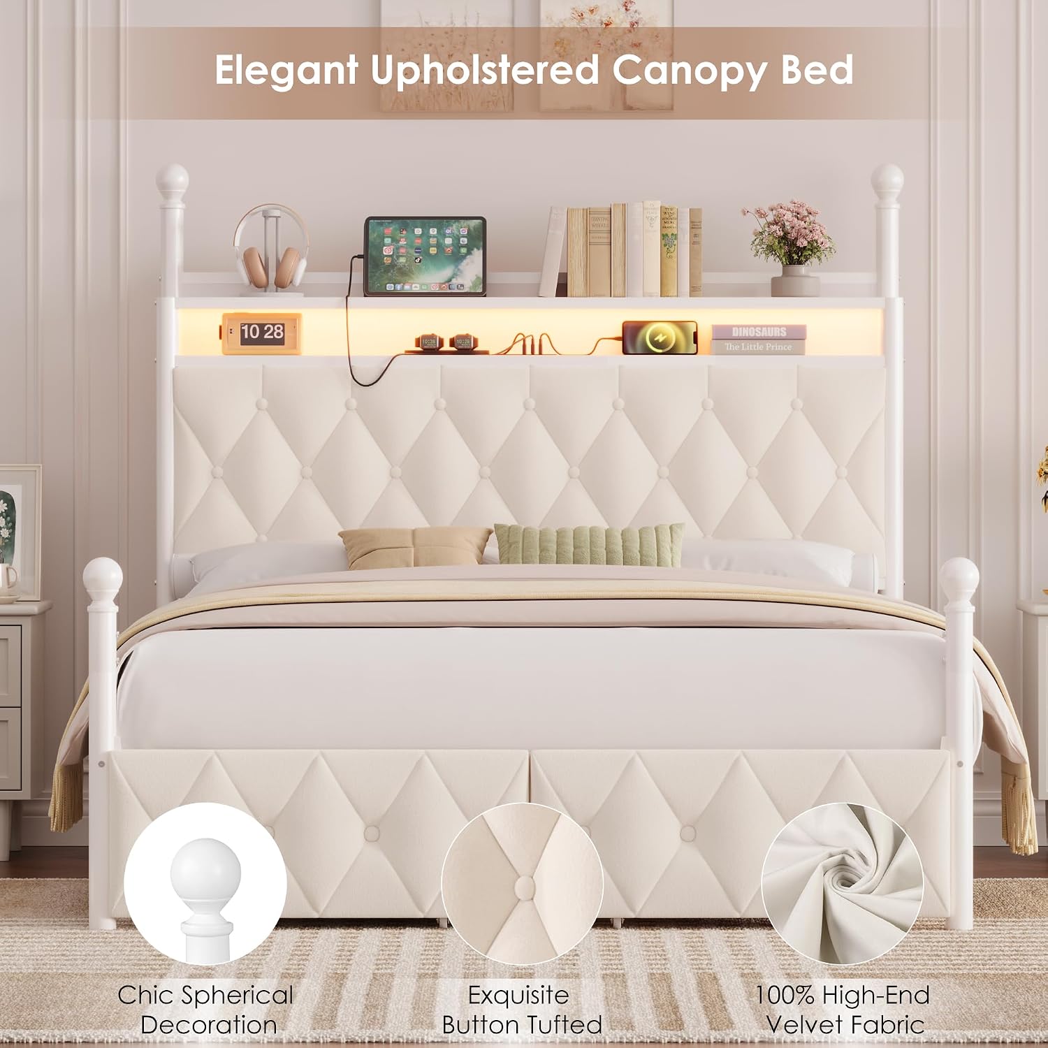 Canopy Bed Frame Metal Queen - Queen Size LED Canopy Bed Frame