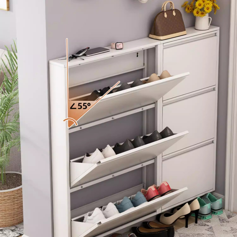 Shoe Rack Cabinet Narrow Entryway - Modern Slim Shoe Cabinet, Large Capacity
