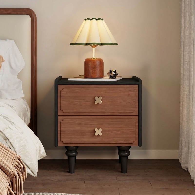 Solid Wood Nightstand 2 Drawers - Home Furniture Solid Wood Black Nightstand