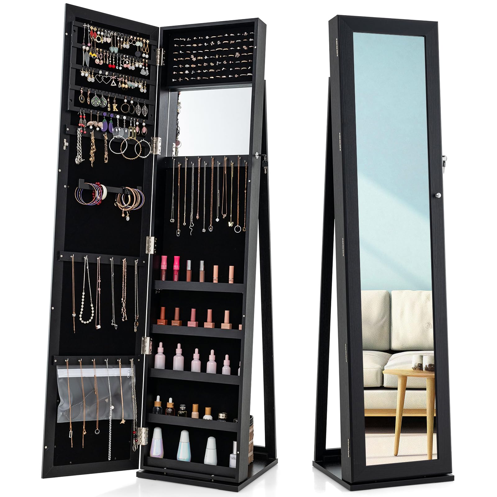 Full Length Mirror Jewelry Armoire - Jewelry Armoire Cabinet with 62