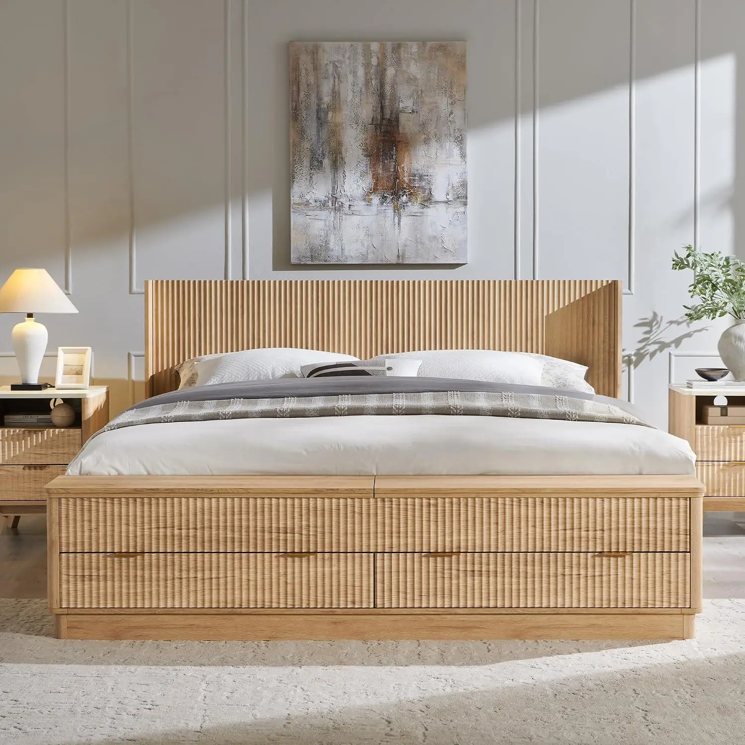 Fluted King Size Bed Frame wit - King Size Bed Frame With Storage Drawers review and price