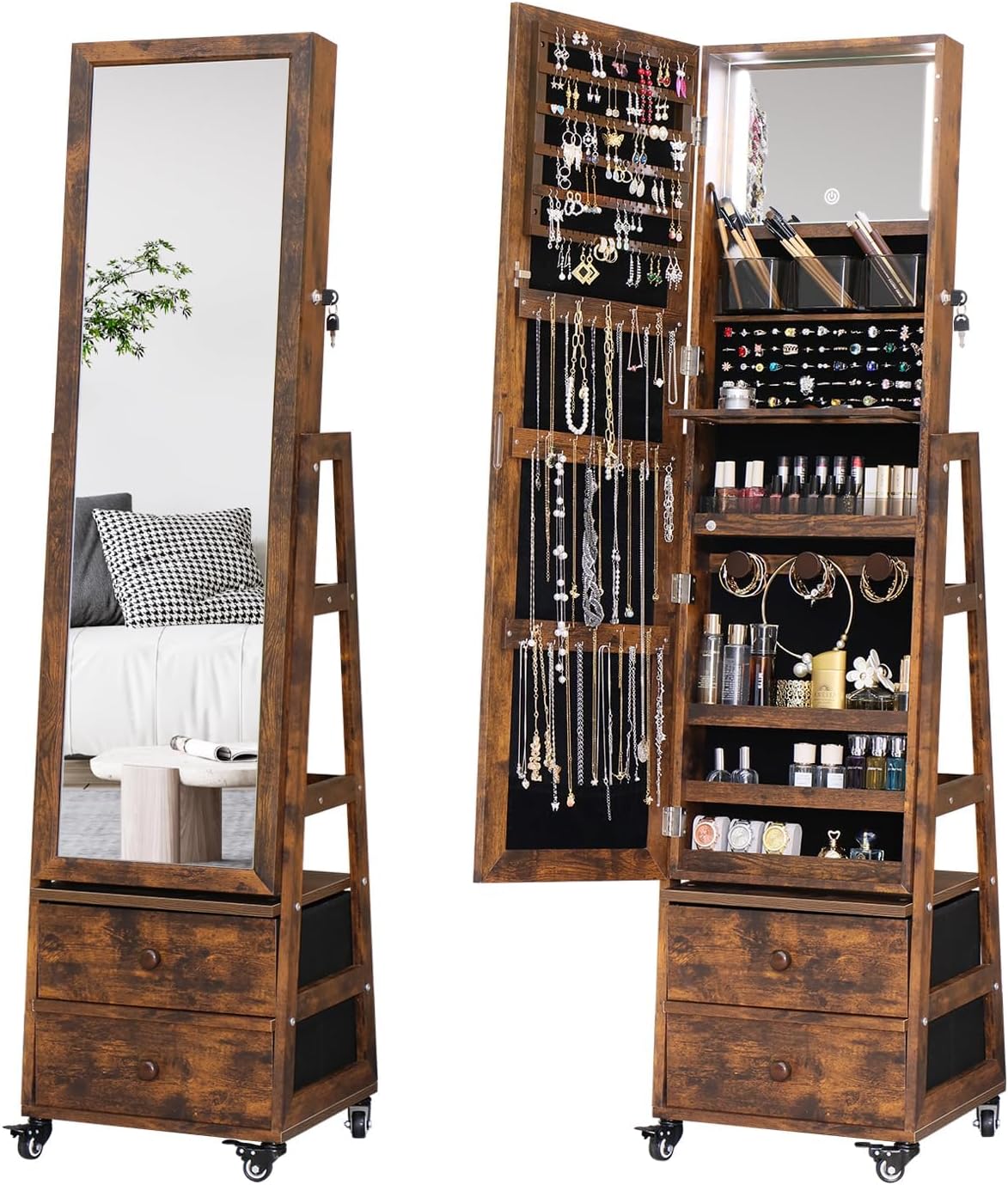 Rotating Jewelry Cabinet Vanit - Full Length Mirror Jewelry Armoire review and price