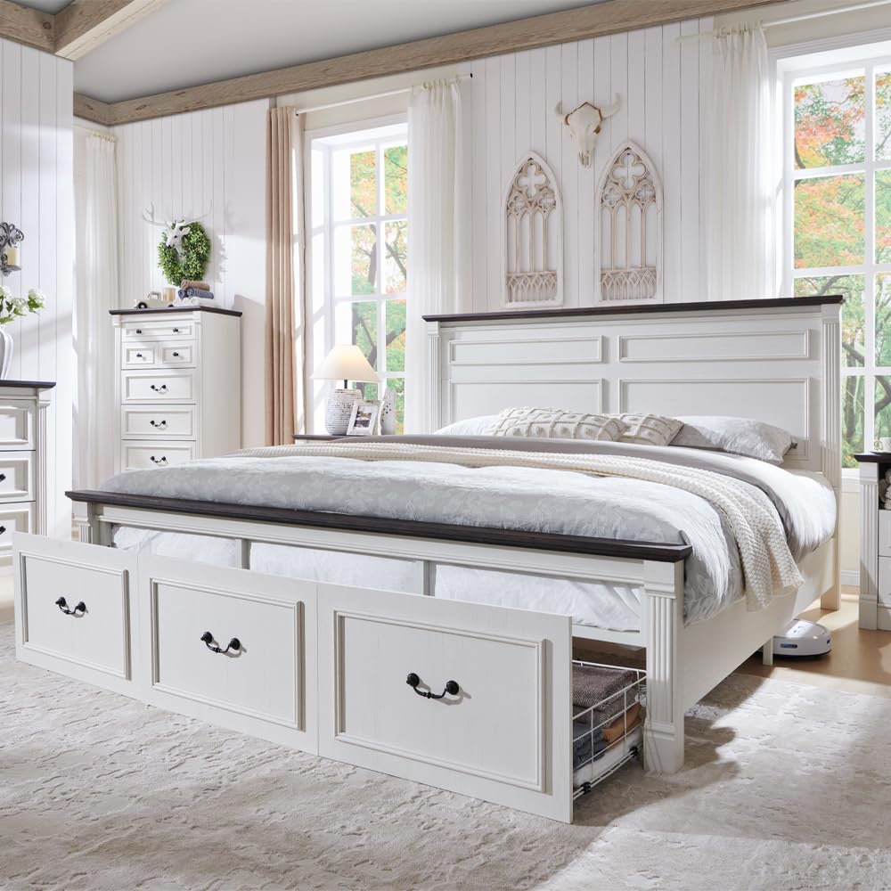 Farmhouse King Size Bed Frame  - King Size Bed Frame With Storage Drawers review and price