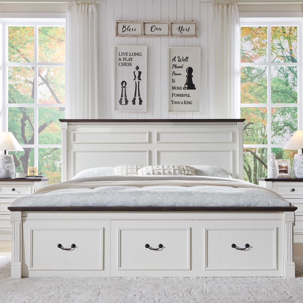 Farmhouse King Size Bed Frame  - King Size Bed Frame With Storage Drawers review and price