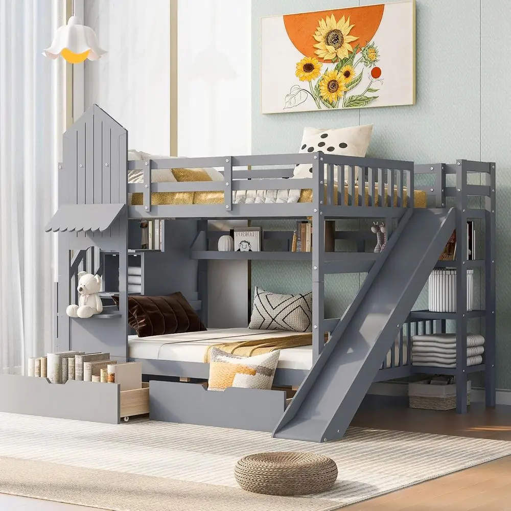Full-Size Over Full Bunk Bed w - Bunk Bed With Stairs And Slide review and price