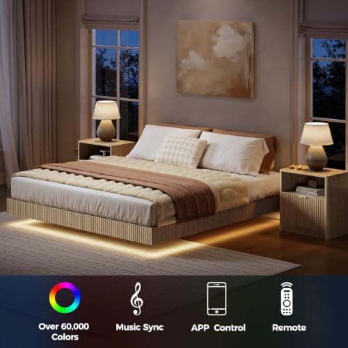 Bedroom Set, Queen Floating Be - Floating Nightstand With Led Light review and price