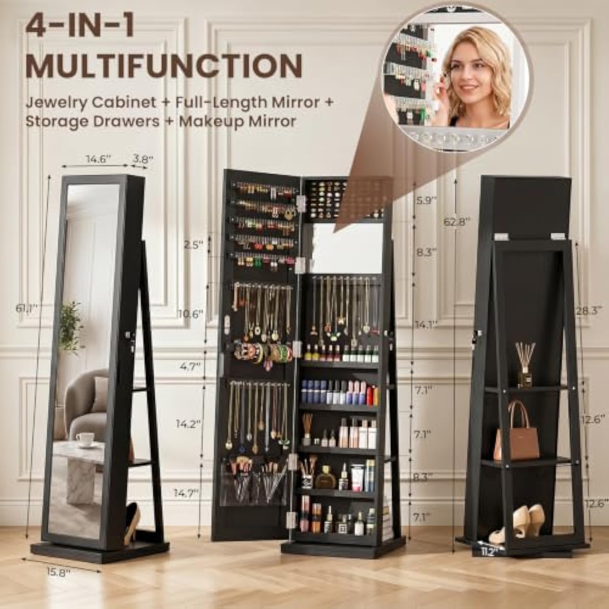 Elegant Black Standing Jewelry - Full Length Mirror Jewelry Armoire review and price