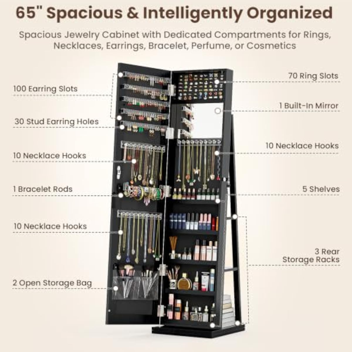 Elegant Black Standing Jewelry - Full Length Mirror Jewelry Armoire review and price