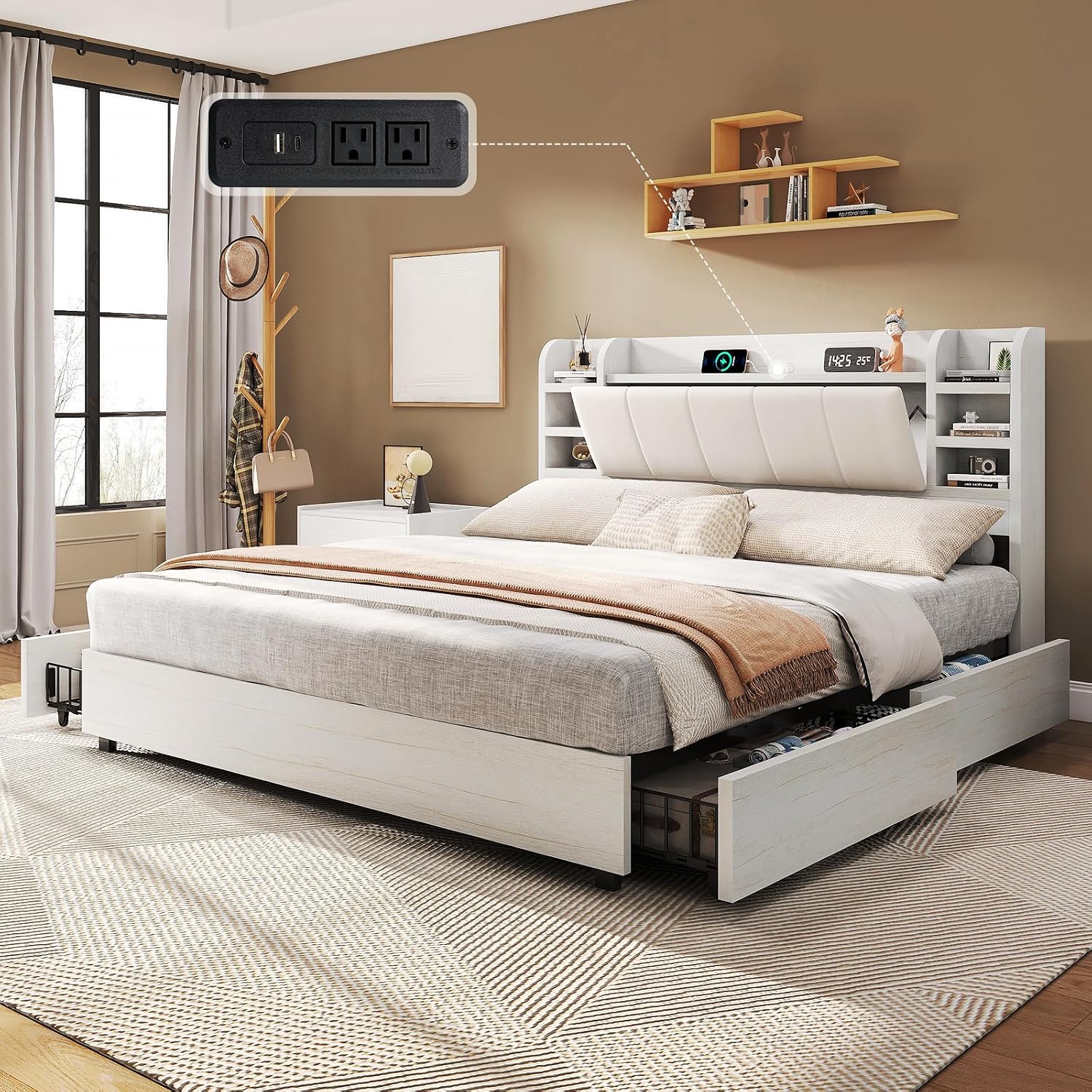 King Size Upholstered Platform - King Size Bed Frame With Storage Drawers review and price