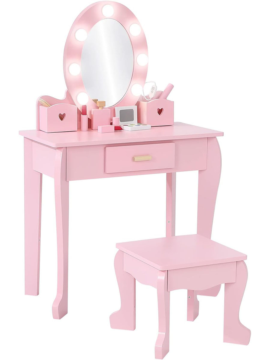 Kids Dressing Table and Stool  - Dressing Table Vanity With Lighted Mirror review and price