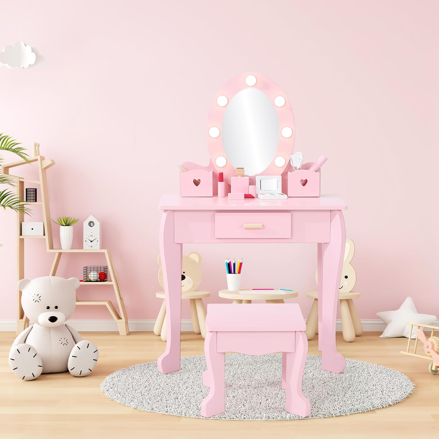 Kids Dressing Table and Stool  - Dressing Table Vanity With Lighted Mirror review and price