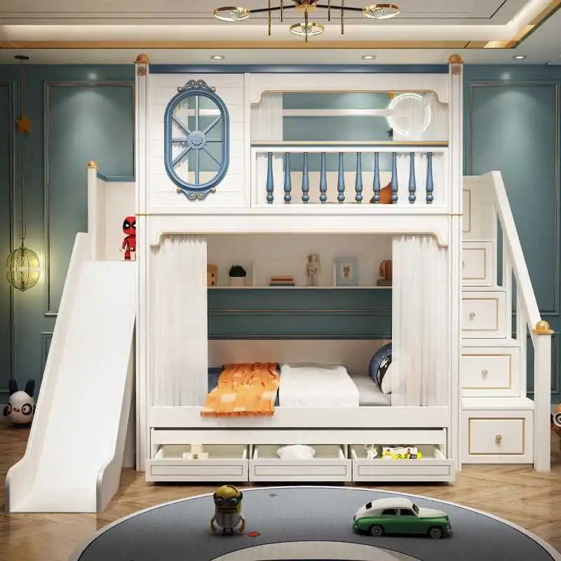 -For Luxury Kids Bedroom Furni - Bunk Bed With Stairs And Slide review and price