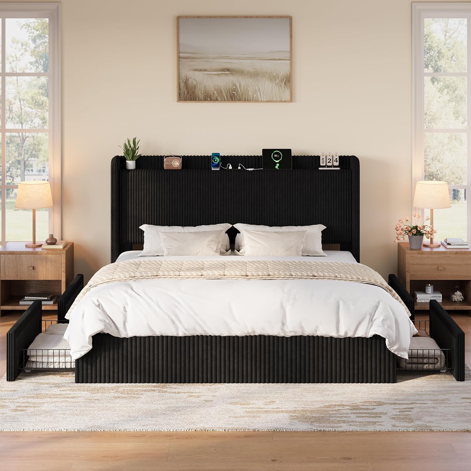 King Size Bed Frame with 4 Ove - King Size Bed Frame With Storage Drawers review and price