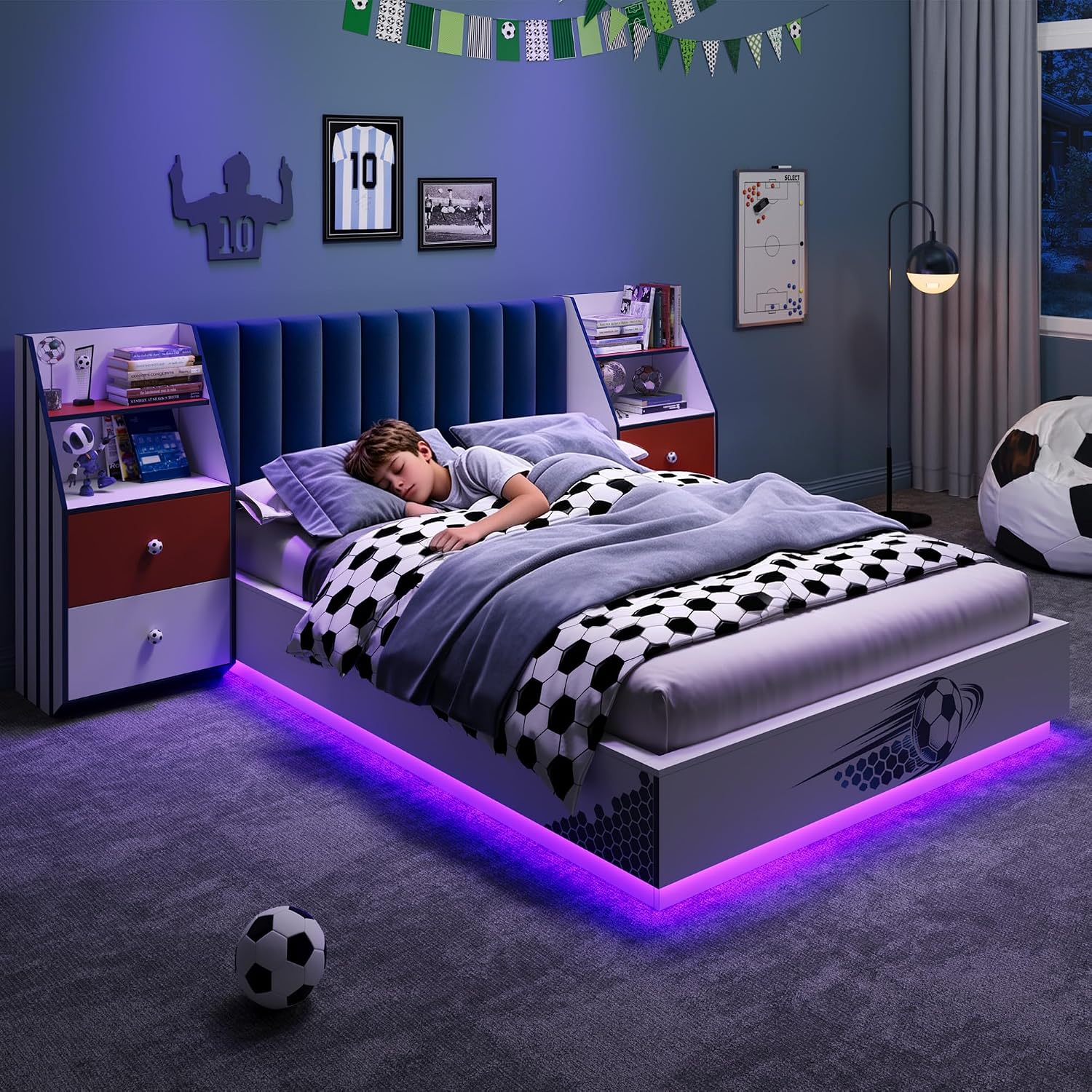 Full Size Floating Bed With Ve - Floating Nightstand With Led Light review and price