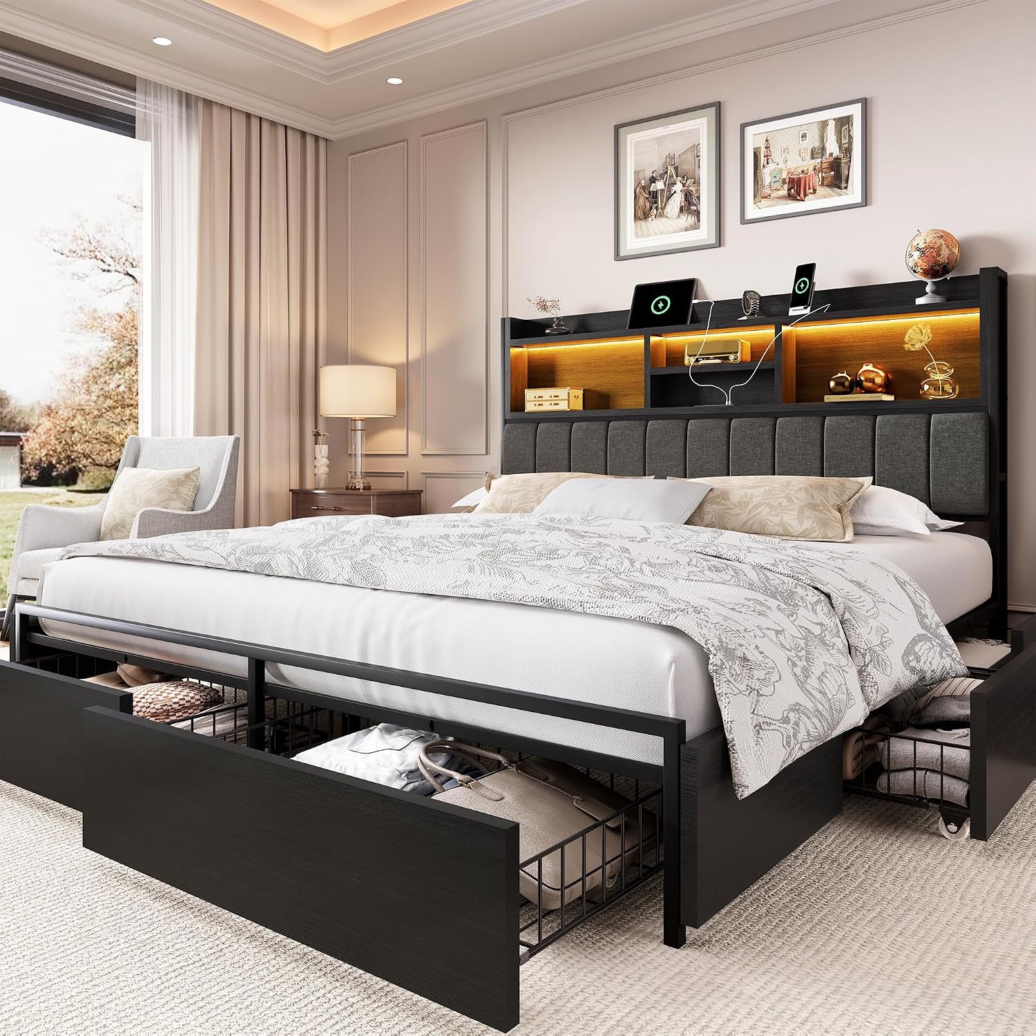 King Bed Frame with 6 Storage  - King Size Bed Frame With Storage Drawers review and price