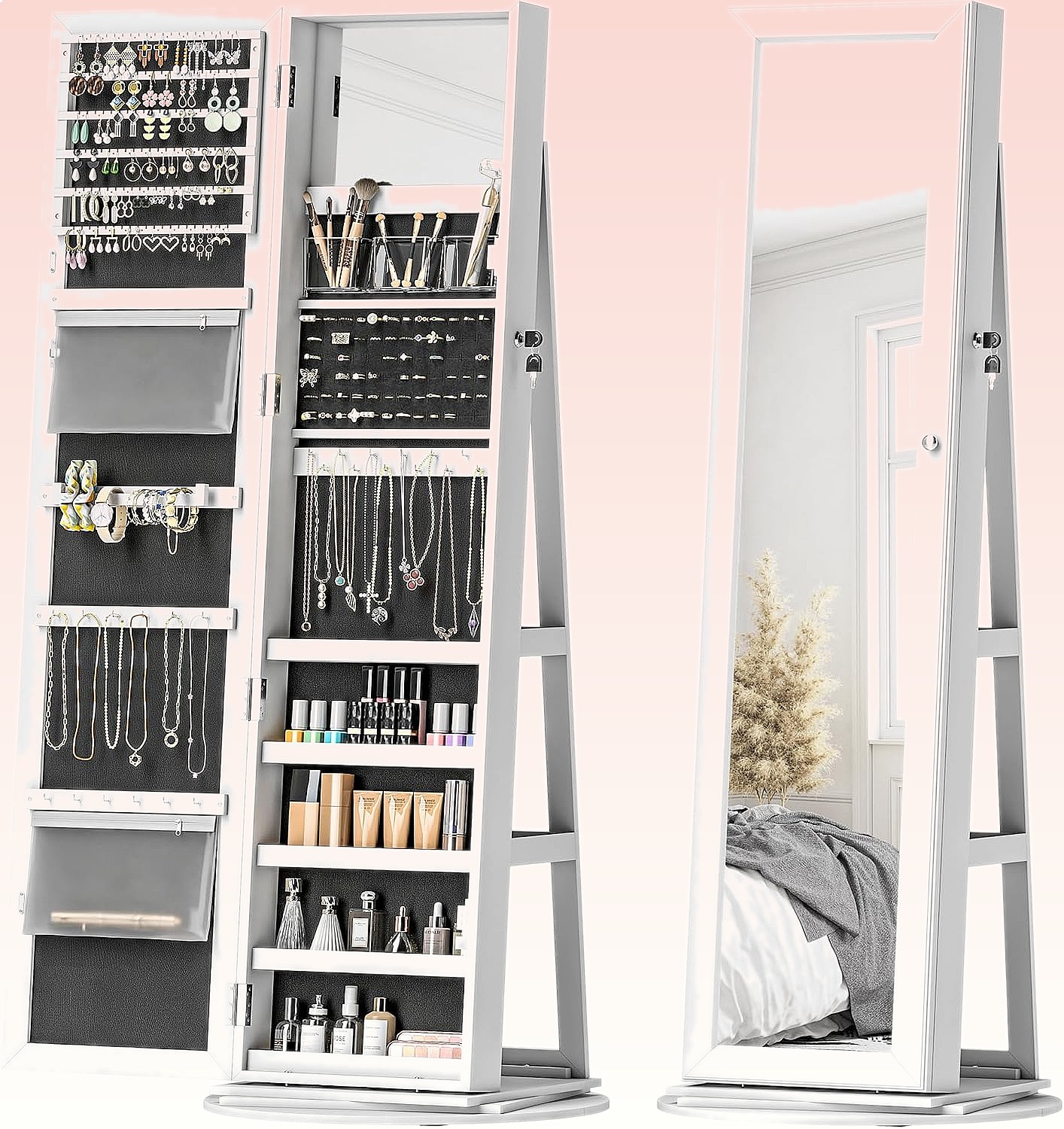HOMCOM 360° Swivel Lockable Je - Full Length Mirror Jewelry Armoire review and price