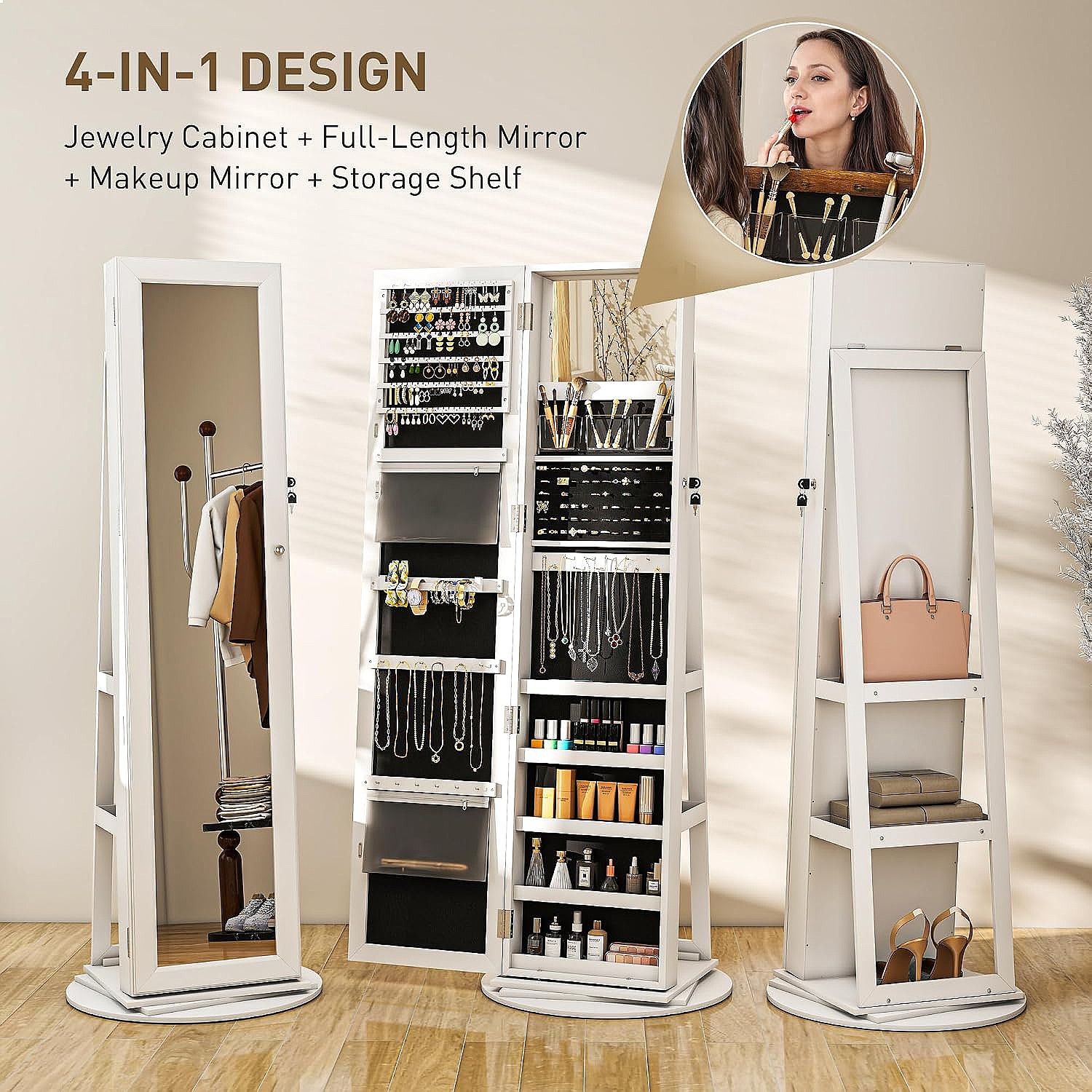 HOMCOM 360° Swivel Lockable Je - Full Length Mirror Jewelry Armoire review and price