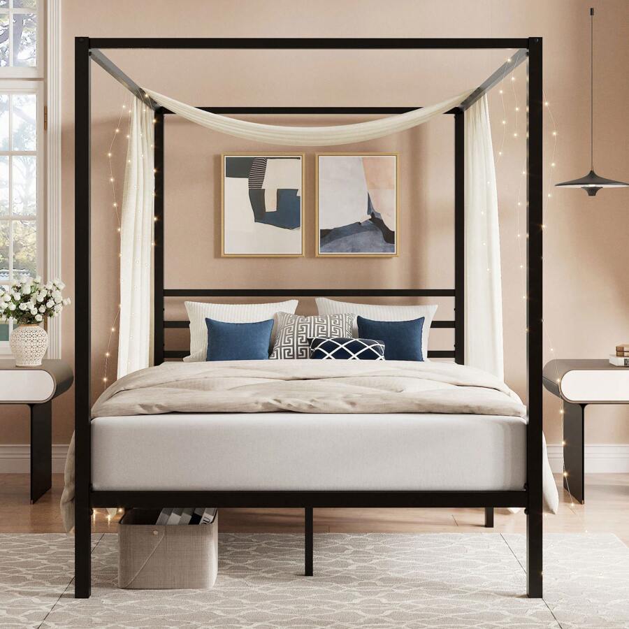 Black Canopy Bed Frame, Full/Q - Canopy Bed Frame Metal Queen review and price