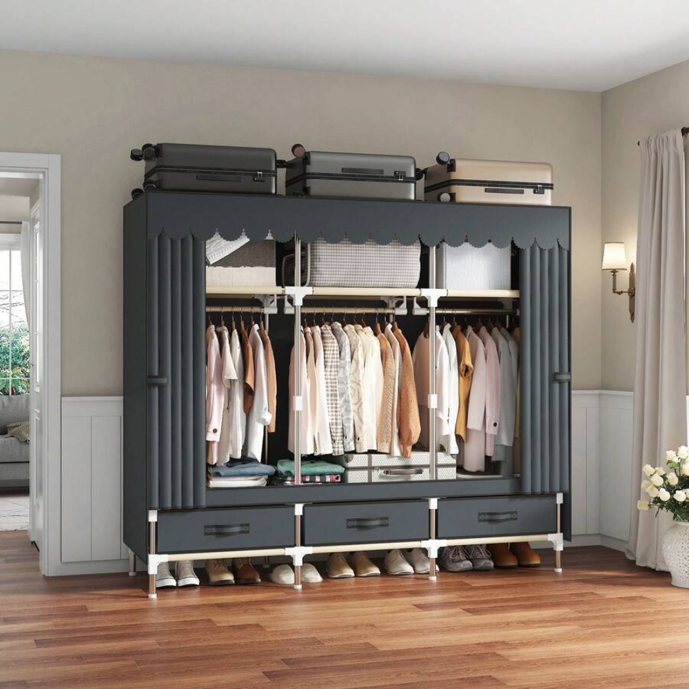 Portable Wardrobe Closet, 16mm - Wardrobe Closet Portable Fabric Cover review and price