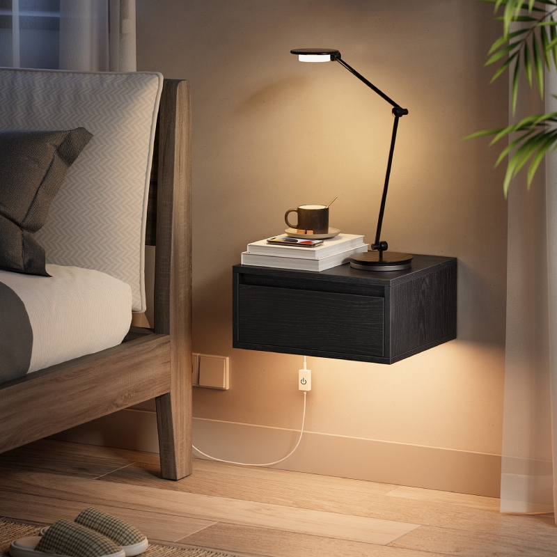 With Drawer LED Light Bedside  - Floating Nightstand With Led Light review and price