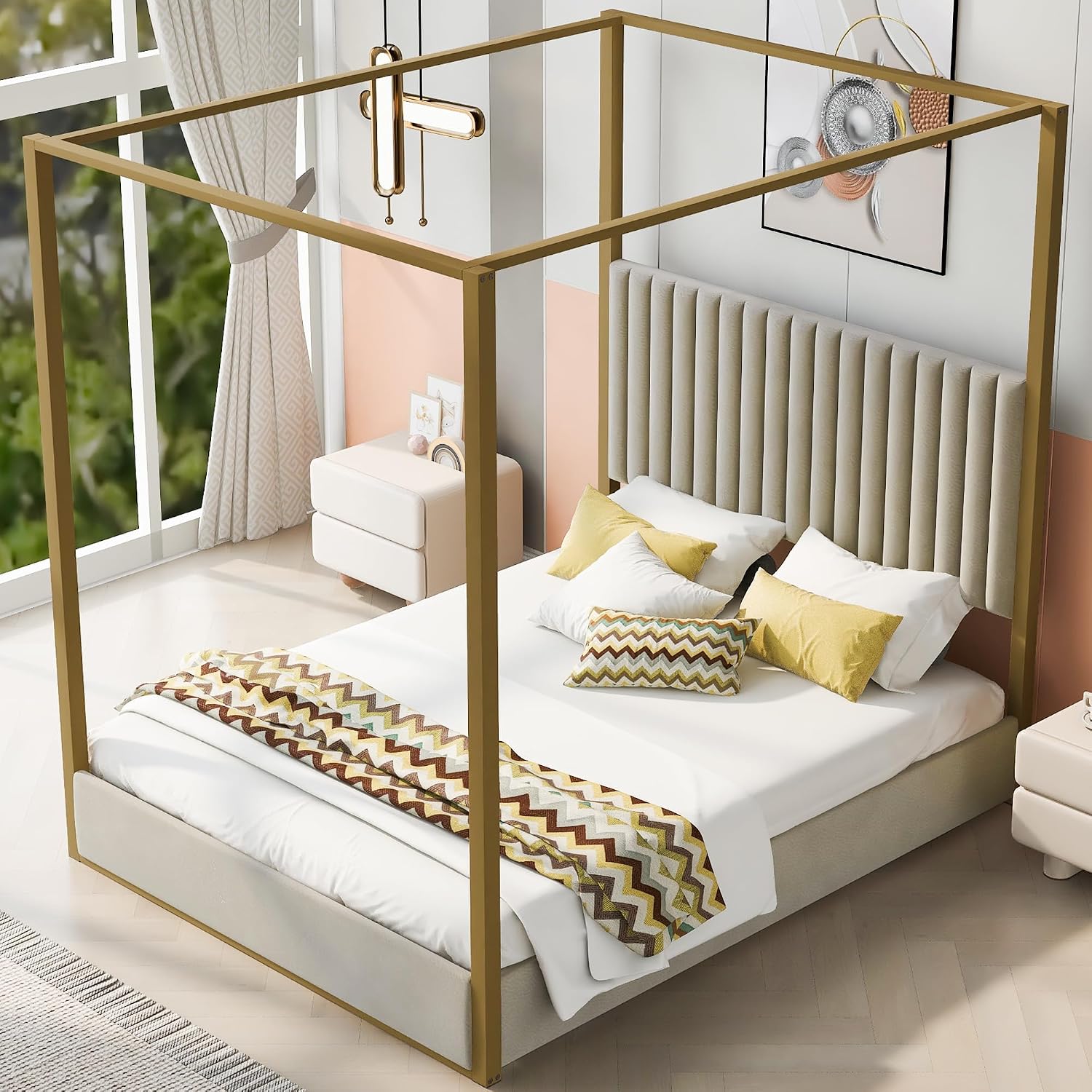 Modern Canopy Platform Bed Que - Canopy Bed Frame Metal Queen review and price