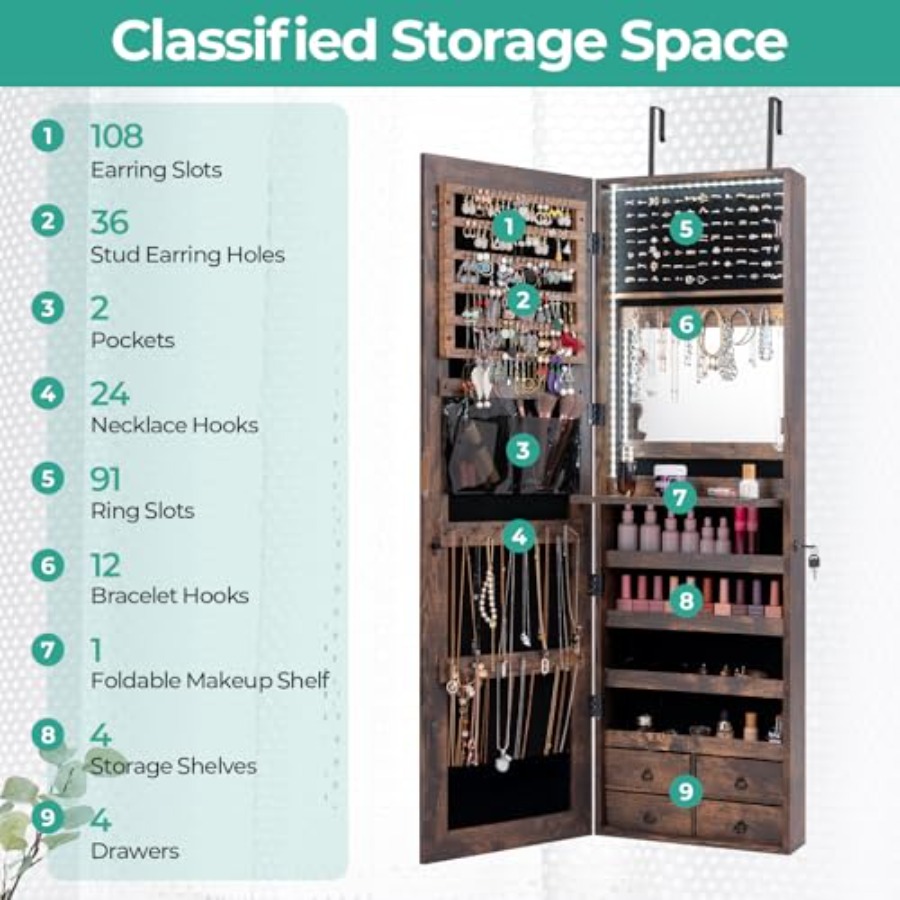 47 LED Jewelry Armoire for bed - Full Length Mirror Jewelry Armoire review and price