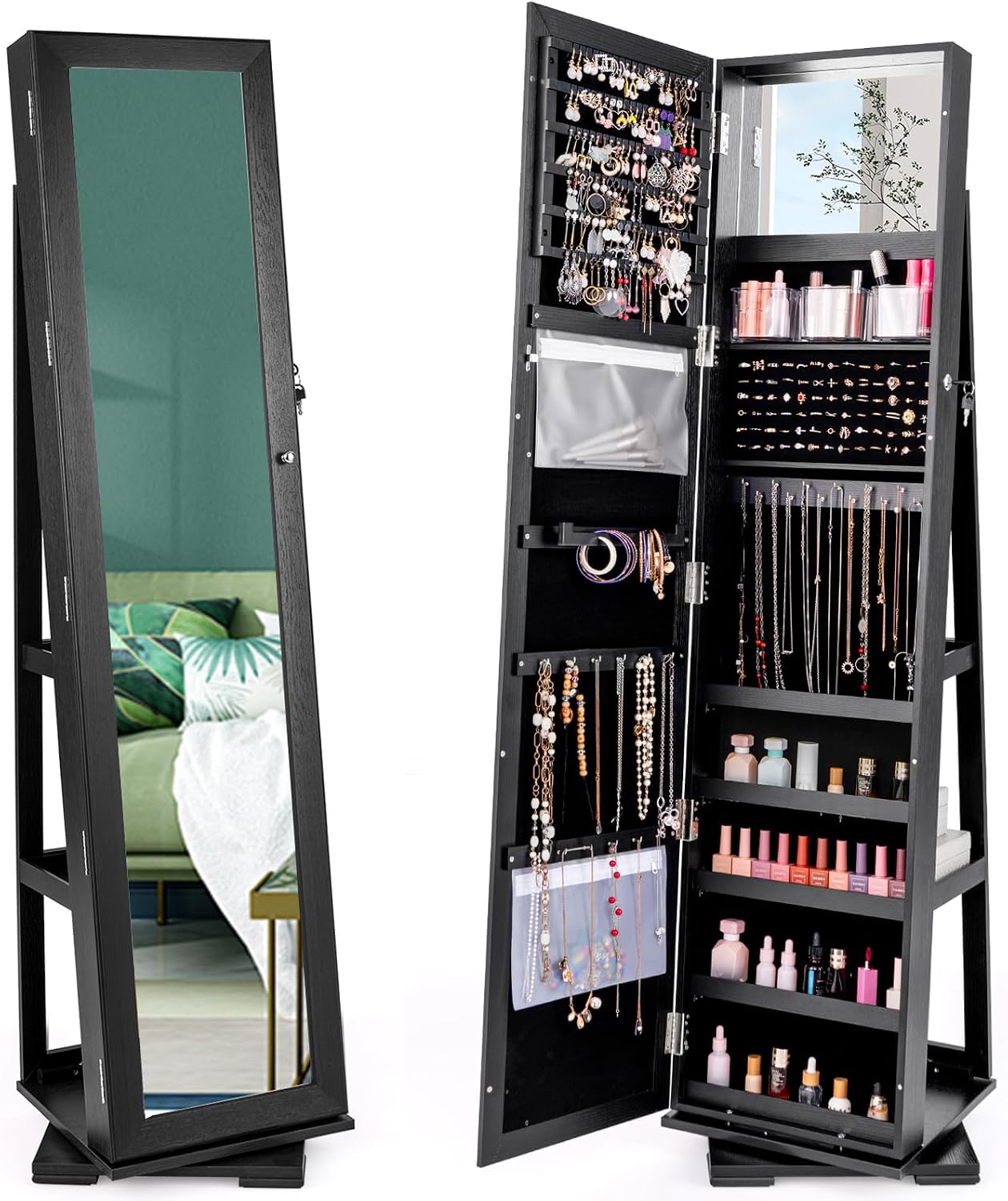 Black Standing Lockable 360 Sw - Full Length Mirror Jewelry Armoire review and price