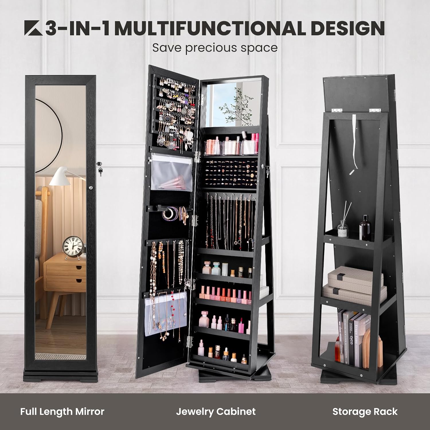 Black Standing Lockable 360 Sw - Full Length Mirror Jewelry Armoire review and price