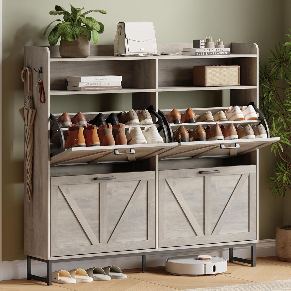 Shoe Storage Cabinet with 4 li - Shoe Rack Cabinet Narrow Entryway review and price