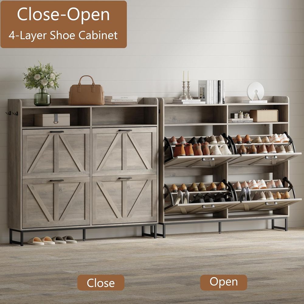 Shoe Storage Cabinet with 4 li - Shoe Rack Cabinet Narrow Entryway review and price