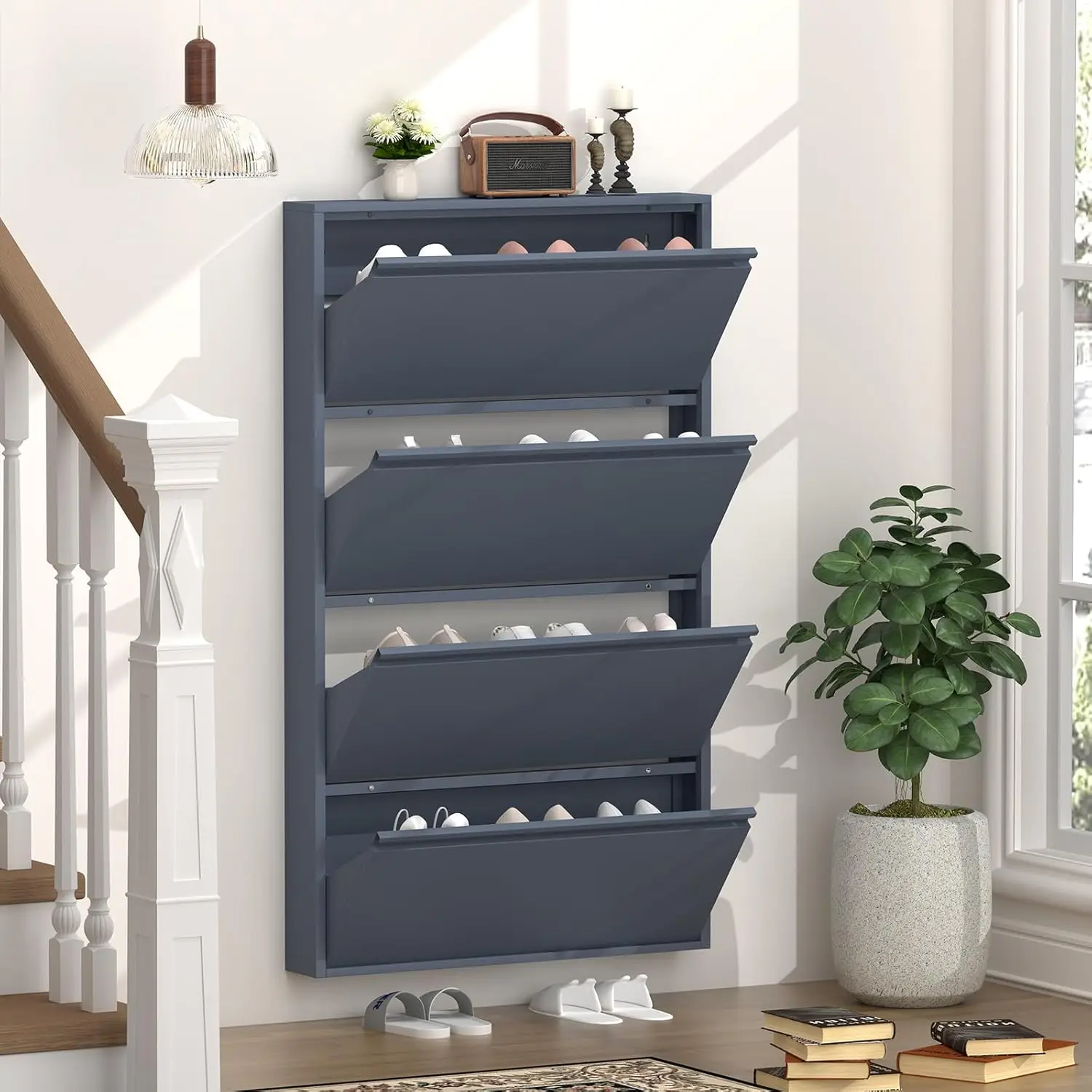 Shoe Cabinet with 4 Flip Drawe - Shoe Rack Cabinet Narrow Entryway review and price