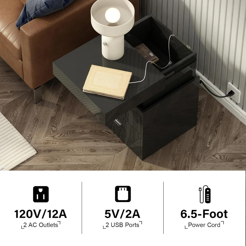 LED Nightstand With Charging S - Solid Wood Nightstand 2 Drawers review and price