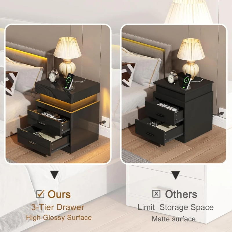LED Nightstand With Charging S - Solid Wood Nightstand 2 Drawers review and price