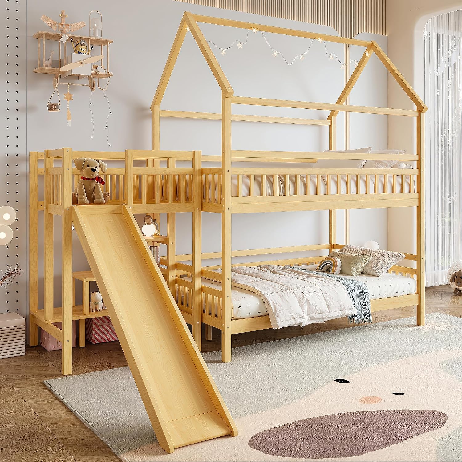 Full over Full Bunk Bed with P - Bunk Bed With Stairs And Slide review and price